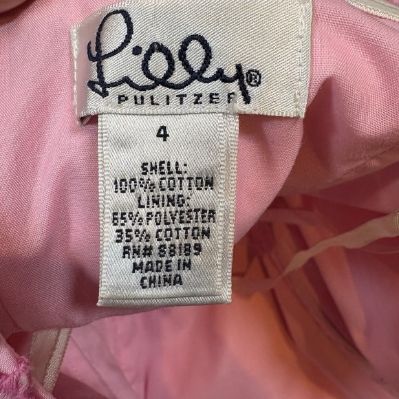 Lilly Pulitzer Sz 4 Pink Embroidered Floral Ribbon Belt Strapless Dress Cotton - Picture 6 of 10